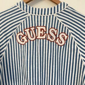 GUESS Jeans Striped Baseball Jersey Shirt Blue White 90s Vtg Style Men's Size S